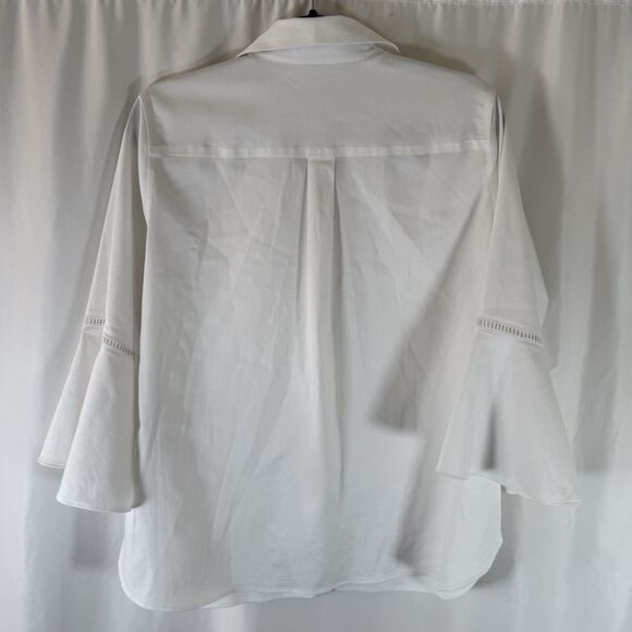 Chico's Button Down Shirt Women's Small 6 White Bell Sleeve 3/4 Sleeve Collared - Picture 8 of 10